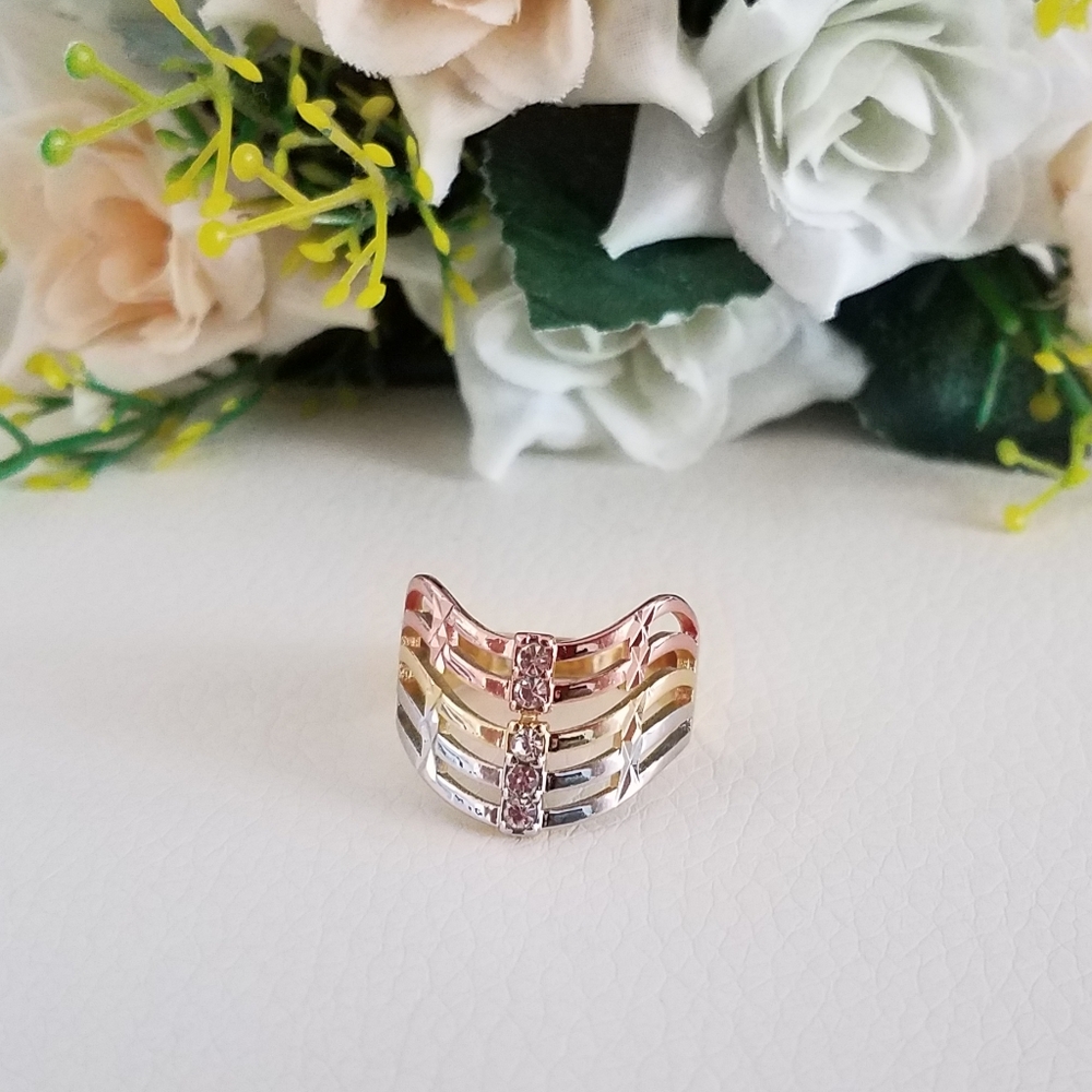 Tri Color Gold Plated Crystal Ring